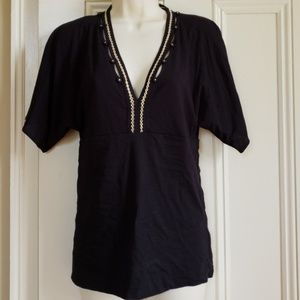 Anthropology deletta black w tan trim kimono top